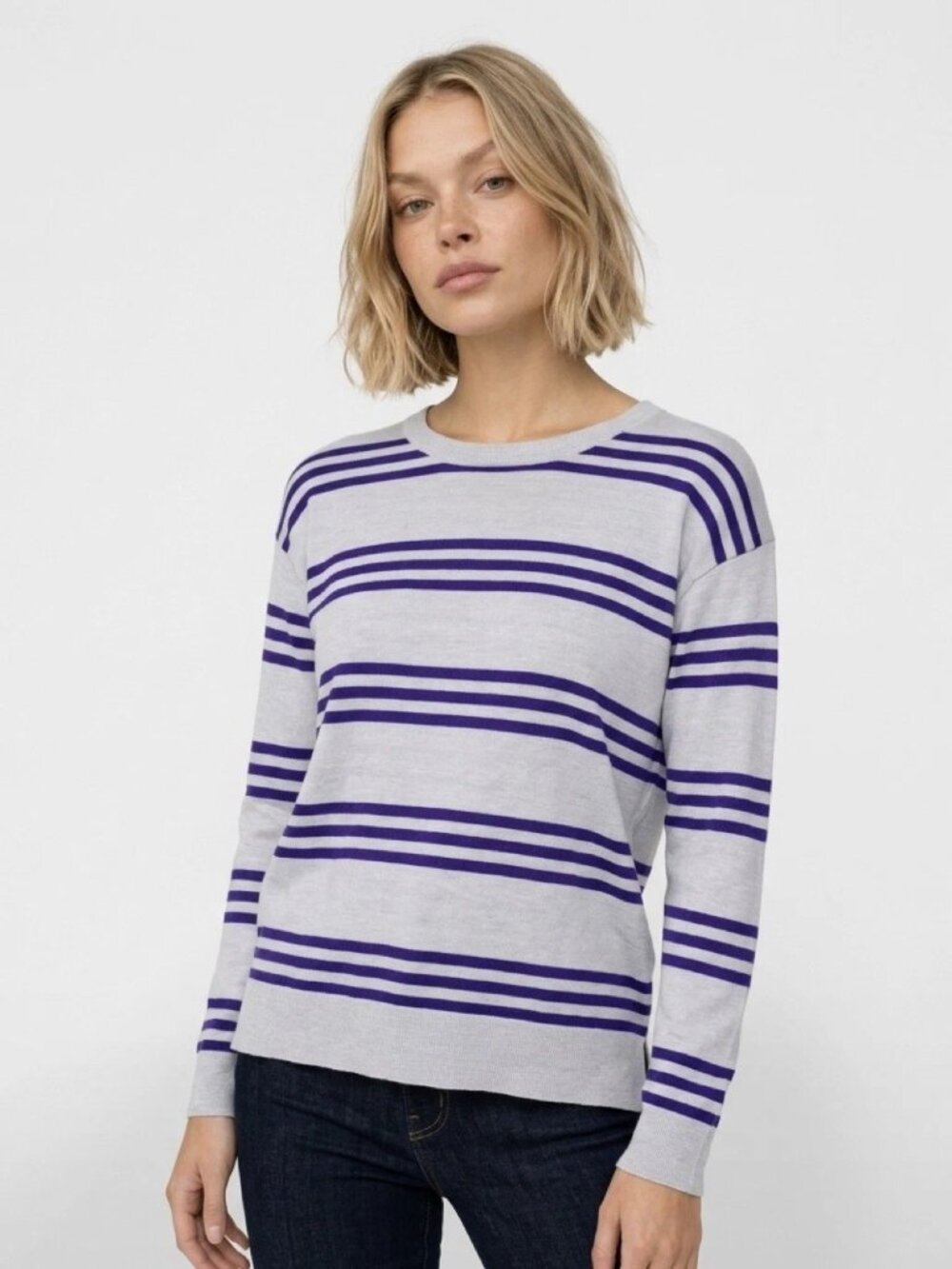 J. CREW Gray and Blue Striped 100% Merino Long Sleeve Sweater Sz XS